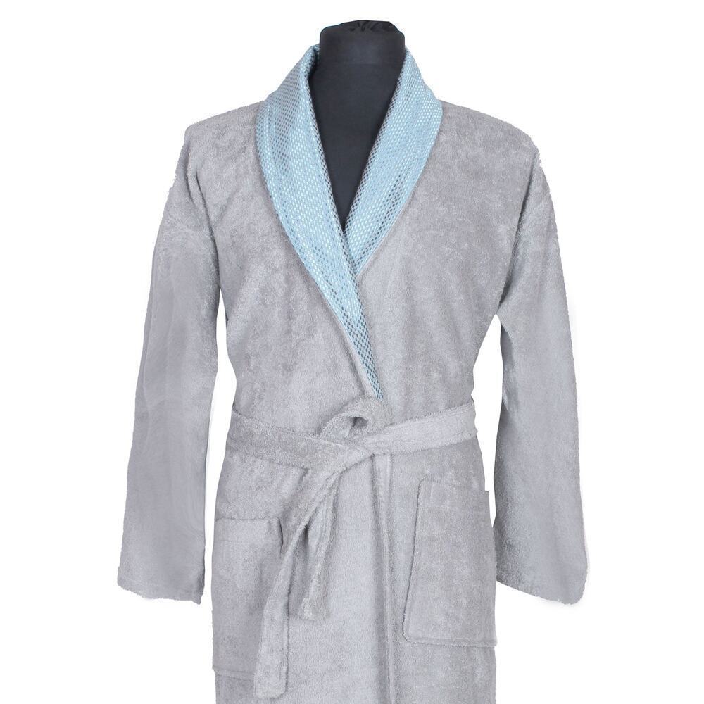 Grey Turkish Cotton Bathrobe Unisex S/M Soft Terry Spa Robe Belted - Picture 4 of 7